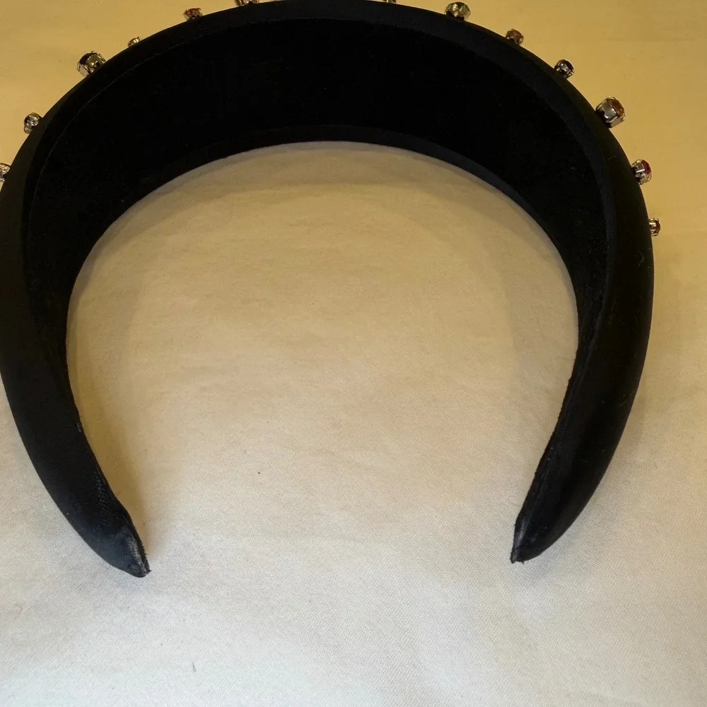 Fitze cu Bentite Black Satin Padded Headband Multicolor Rhinestone Jeweled Crown